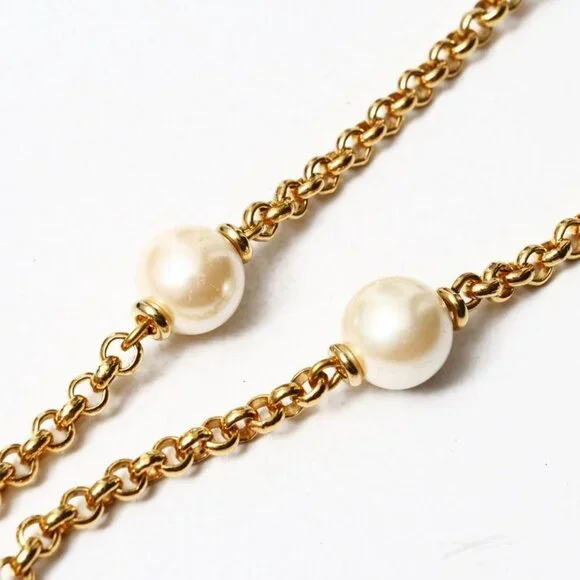 Gucci Vintage Necklace Bamboo Pearl Gold Ra4329 - Picture 4 of 6